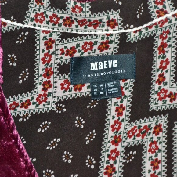 Anthropologie Maeve Sofia Velvet Faux Wrap Belt Shirt Dress Raspberry Pink Sz 6 - Picture 8 of 8